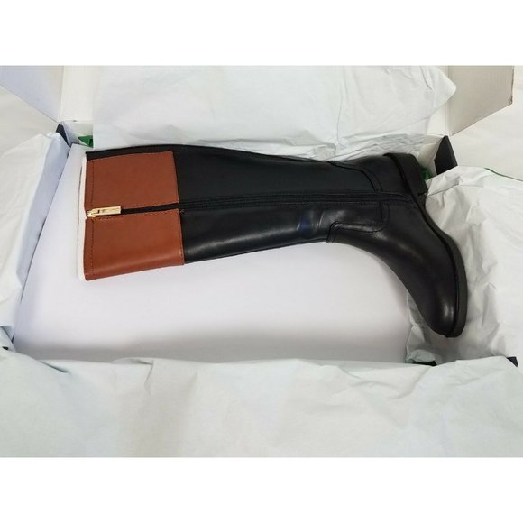 Tommy Hilfiger Sz. 5.5M Imina Leather Knee High Riding Boots Black/Brown NEW - Picture 3 of 10